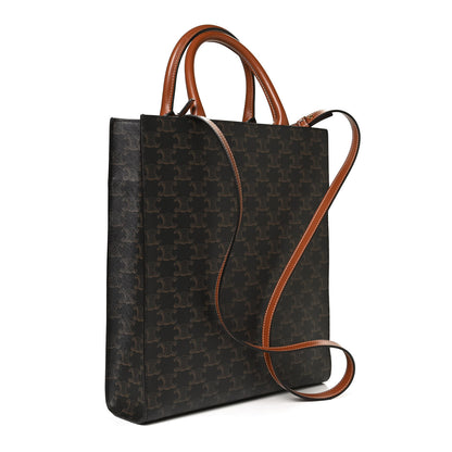 Celine Triomphe Canvas Calfskin Small Vertical Cabas Tan 3 of 10