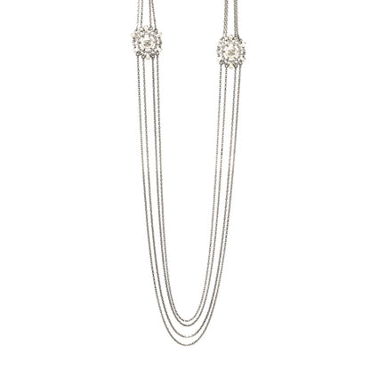 Chanel Pearl Crystal Chain CC Long Necklace Silver 1 of 5