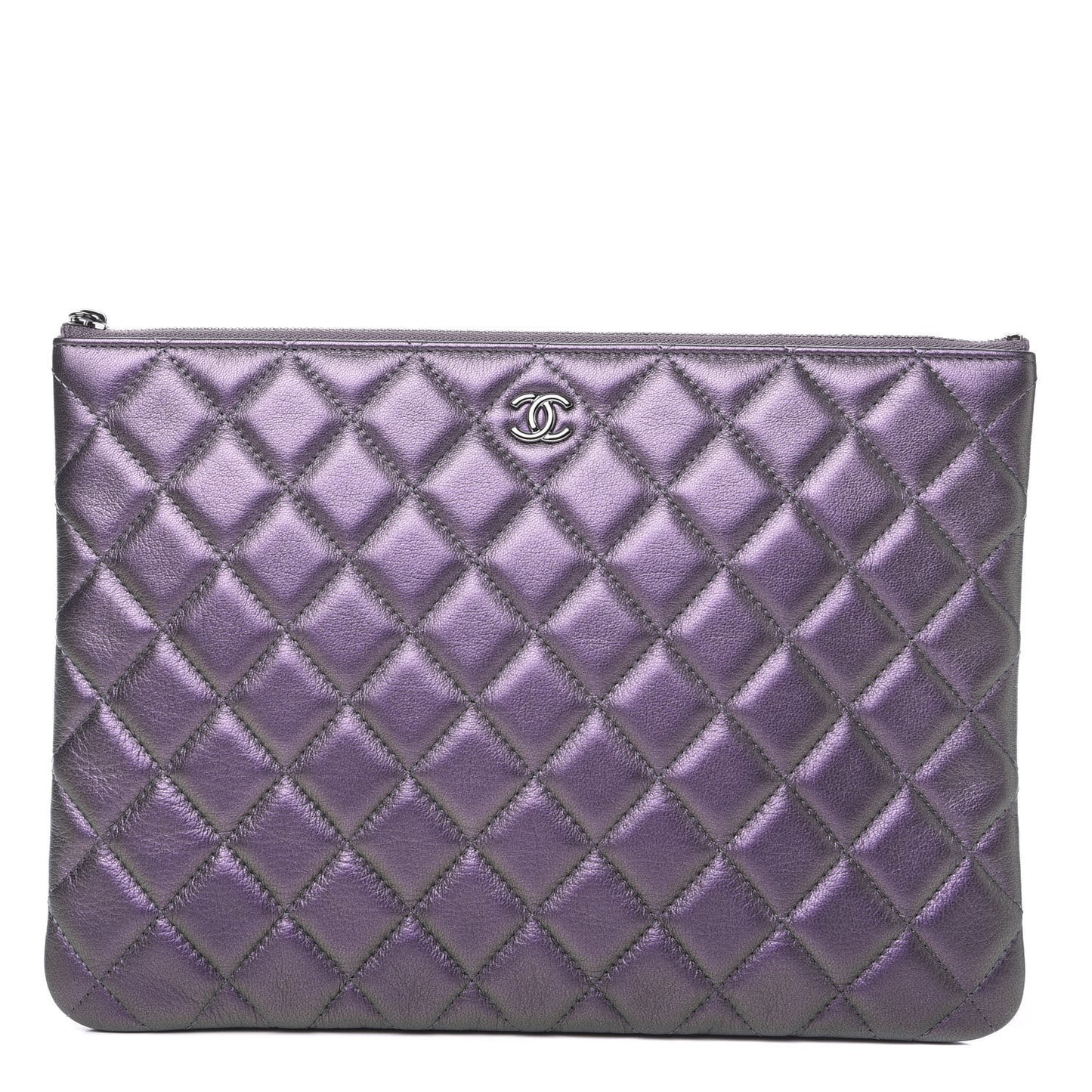 Metallic Lambskin Quilted Medium Cosmetic Case Purple