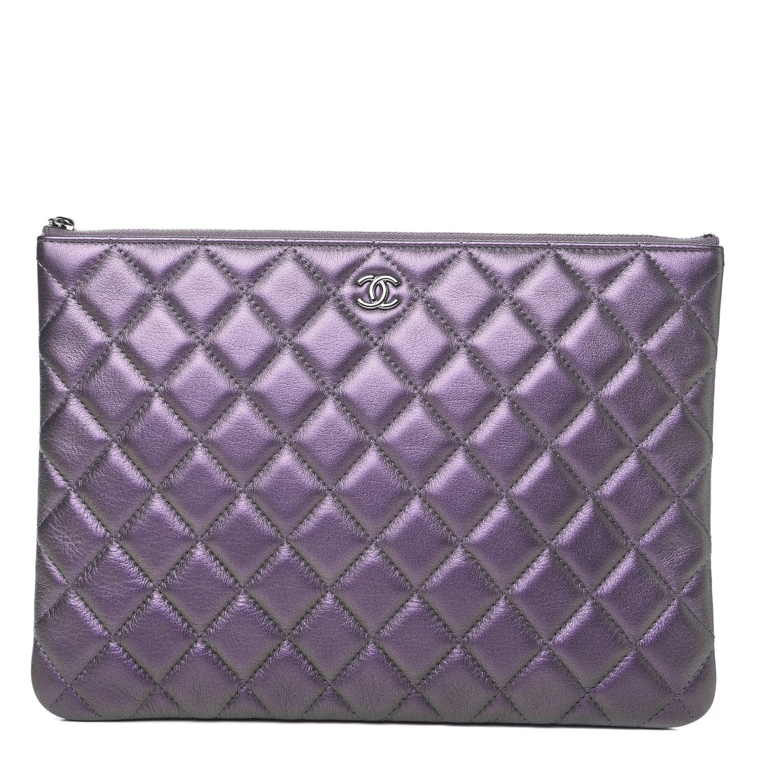 Chanel Metallic Lambskin Quilted Medium Cosmetic Case Purple 1 of 7