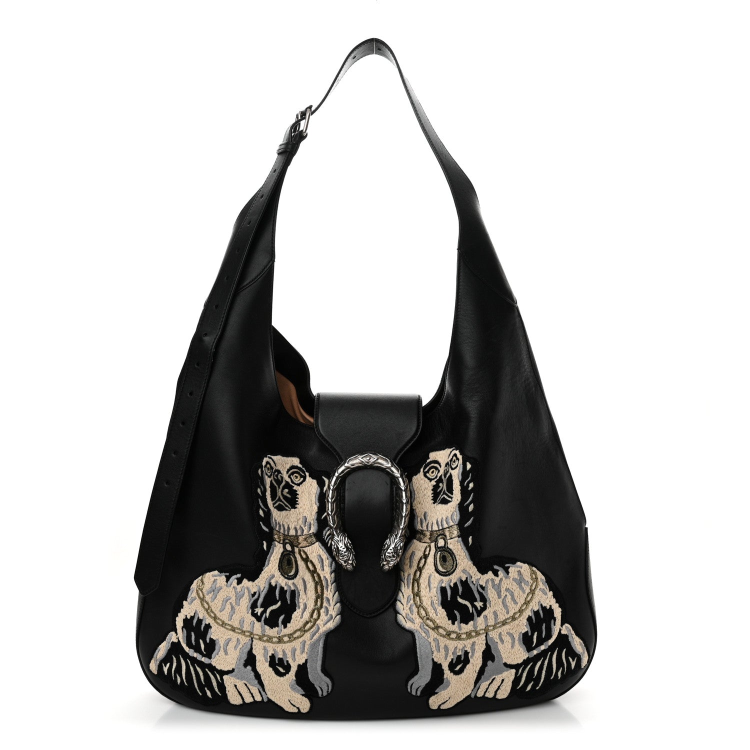 Gucci Calfskin Dog Embroidered Extra Large Dionysus Hobo Black 1 of 14