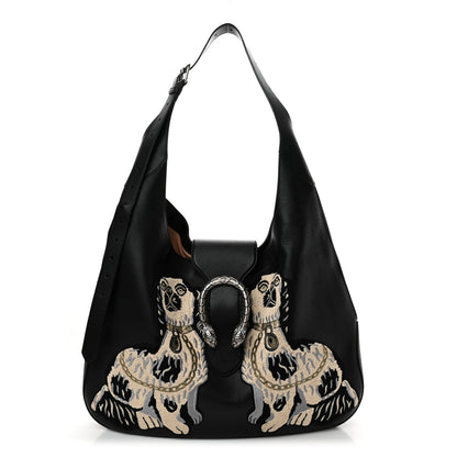 Gucci Calfskin Dog Embroidered Extra Large Dionysus Hobo Black 1 of 14