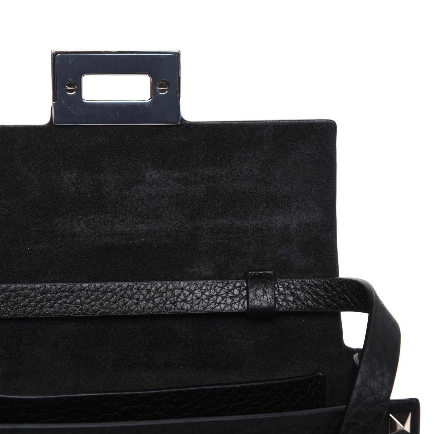 Pebbled Calfskin Small Rockstud Overlay Flap Shoulder Bag Black