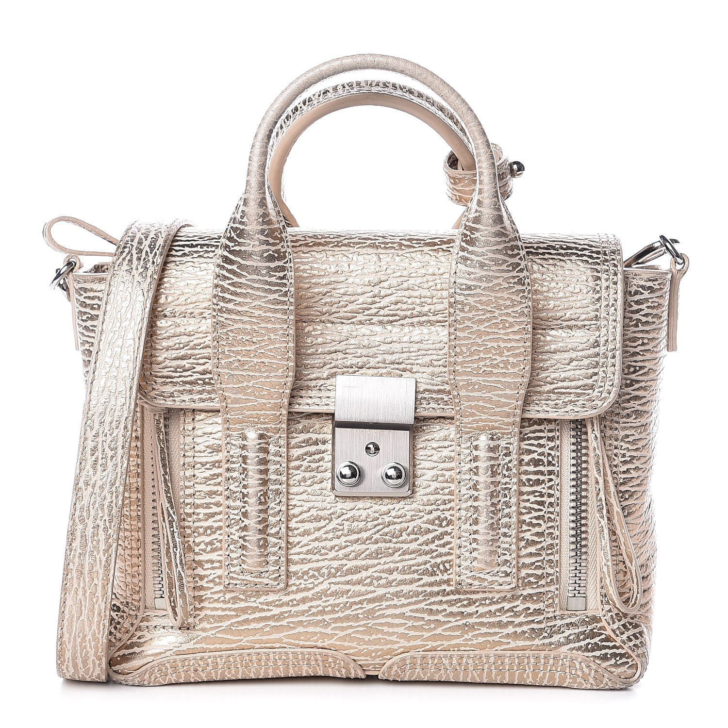3.1 Phillip Lim 3.1 Textured Calfskin Mini Pashli Satchel Nude Platinum 1 of 9