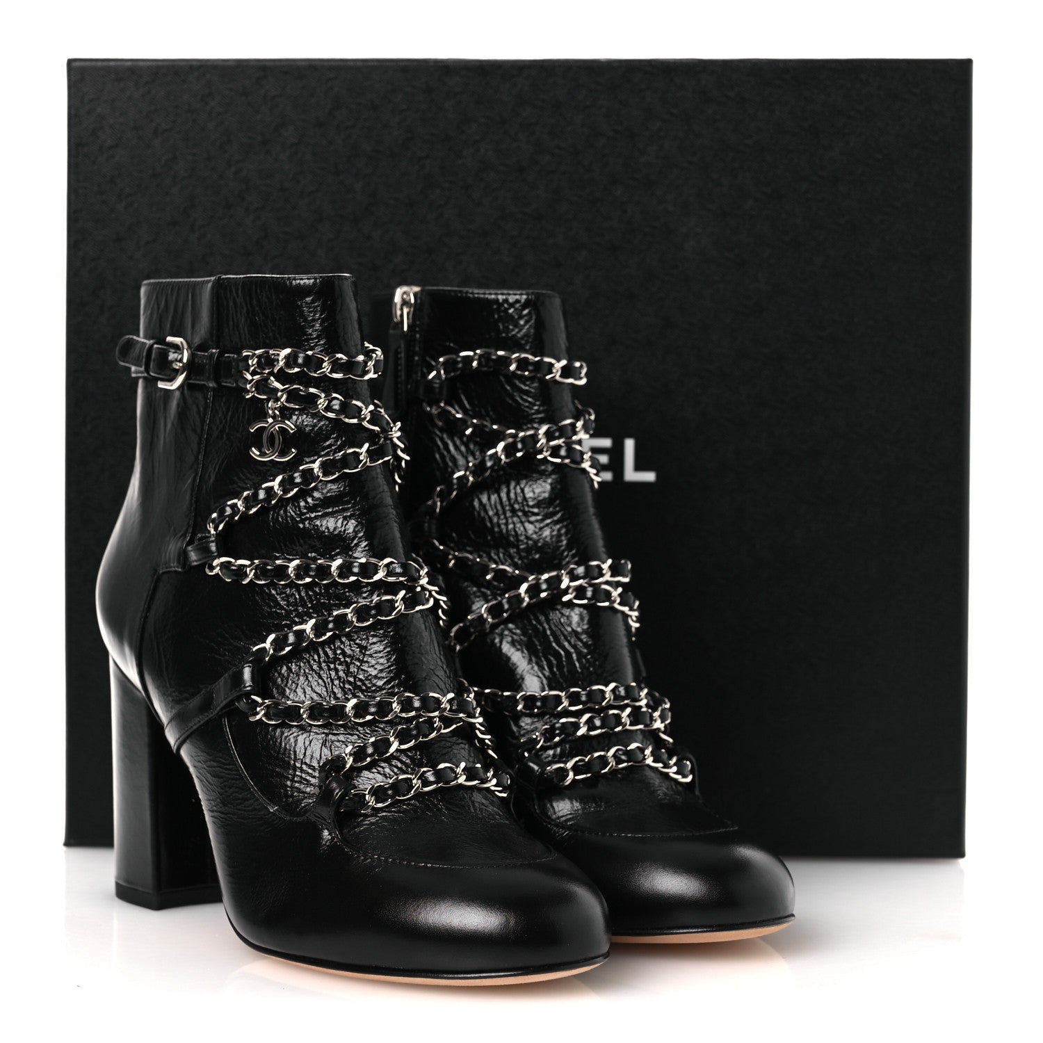Chanel Crackled Calfskin Chain CC Short Boots 38.5 Black 14 of 14