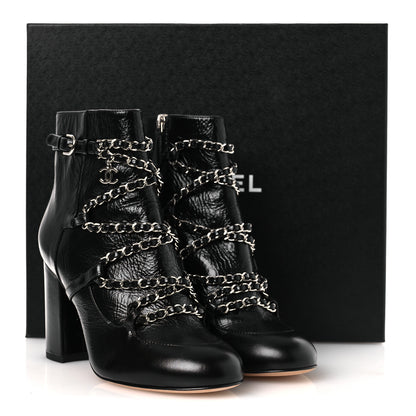 Chanel Crackled Calfskin Chain CC Short Boots 38.5 Black 14 of 14