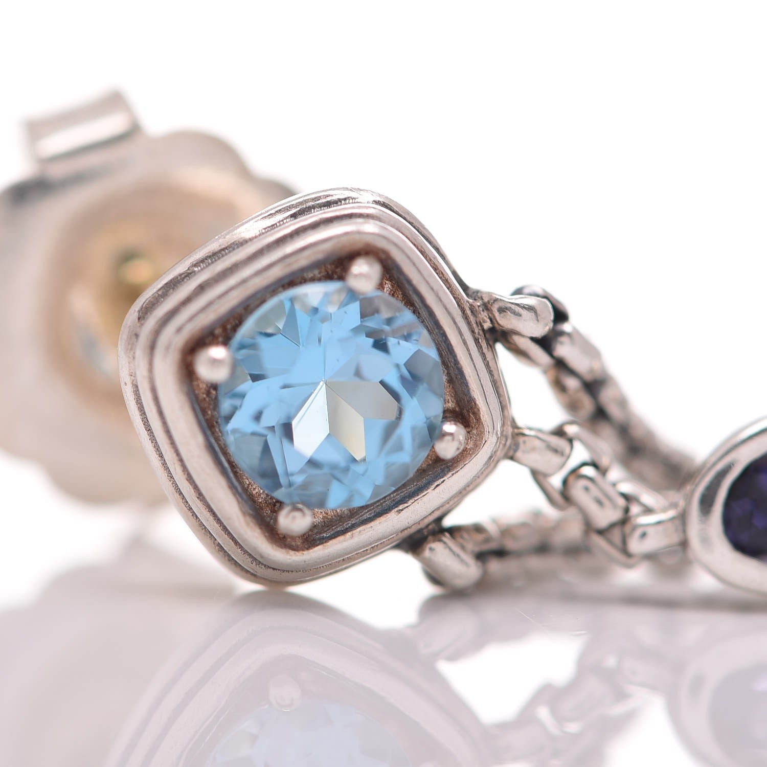 David Yurman Sterling Silver Diamond Blue Topaz Iolite Confetti 3 Row Tassel Earrings 8 of 9