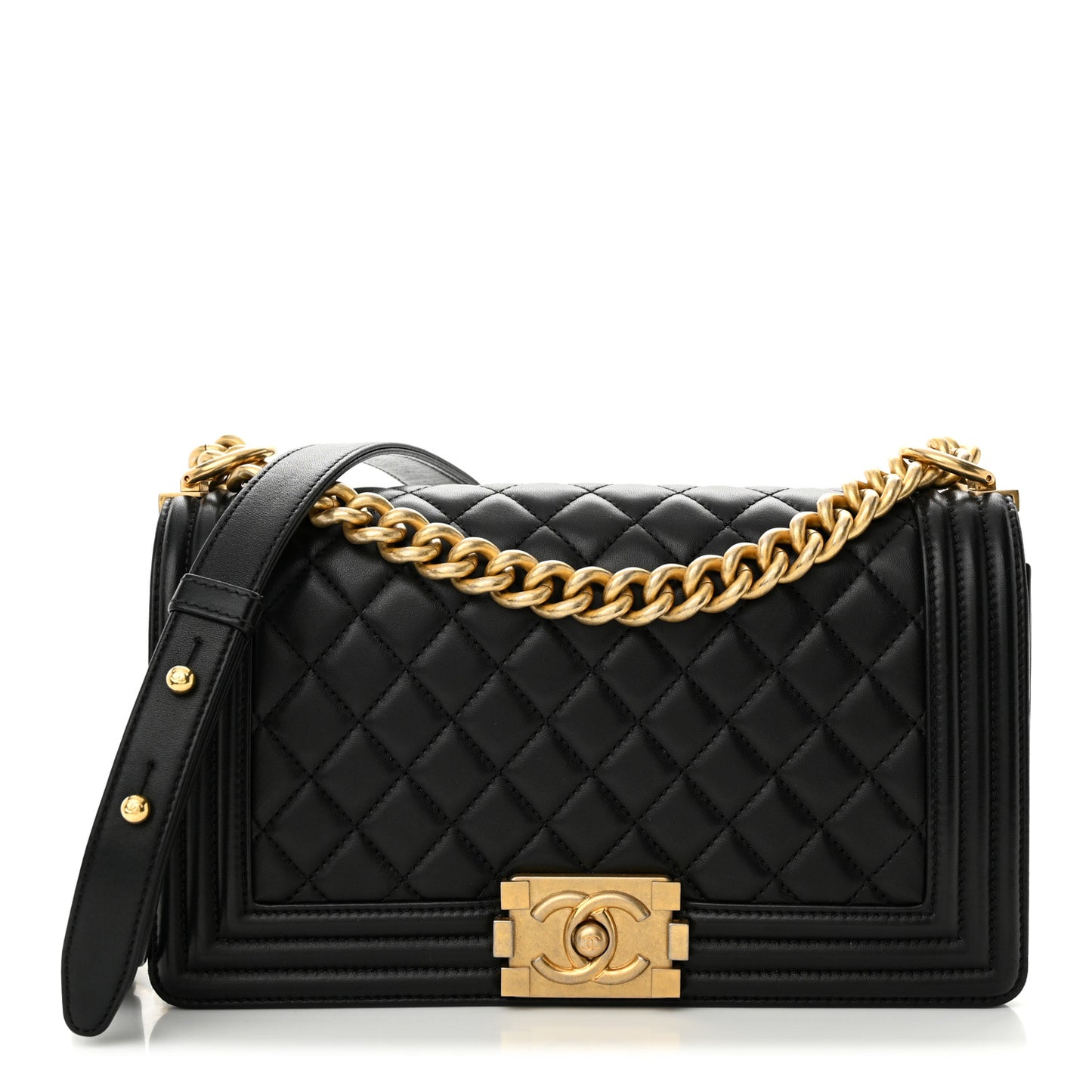 Lambskin Quilted Medium Boy Flap Black