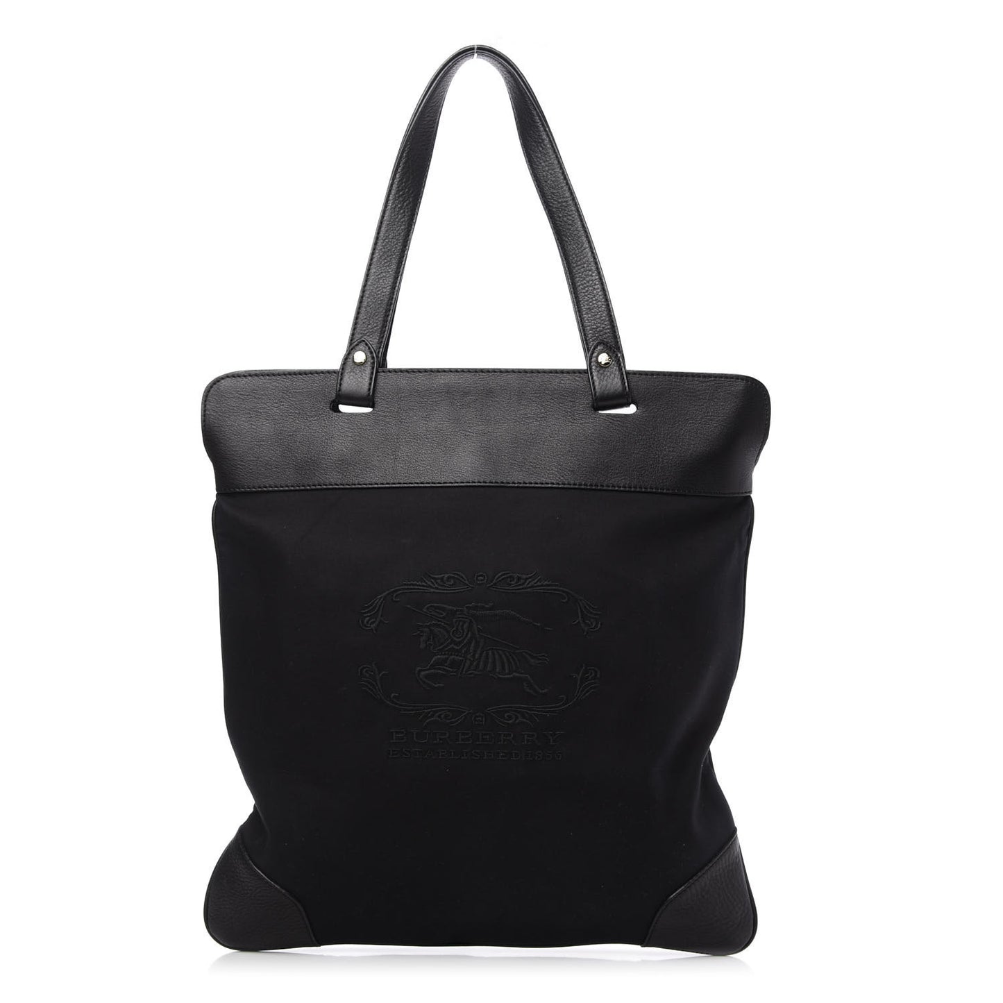 Canvas Calfskin Crest Embossed Flat Tote Black
