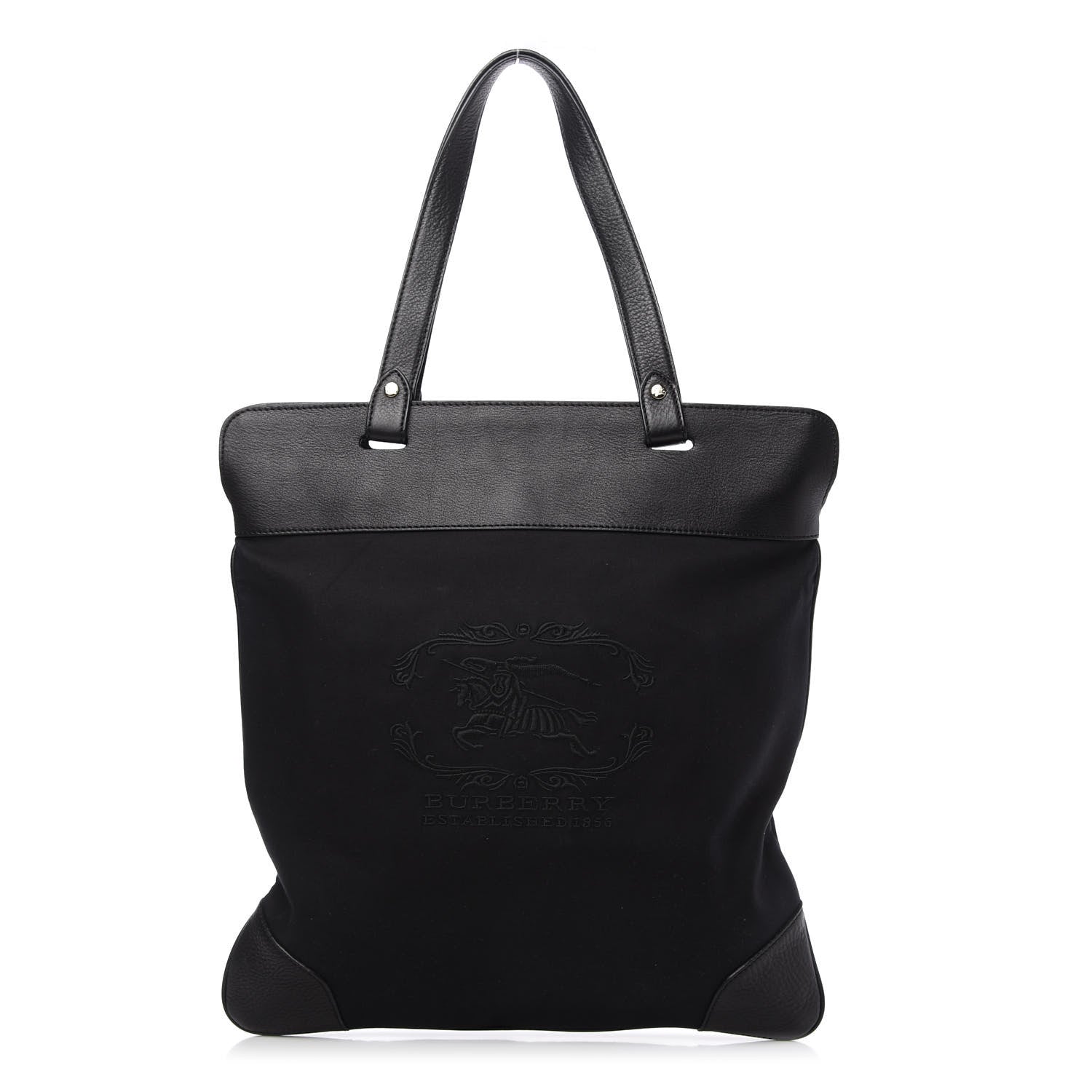 Burberry Canvas Calfskin Crest Embossed Flat Tote Black 1 of 9