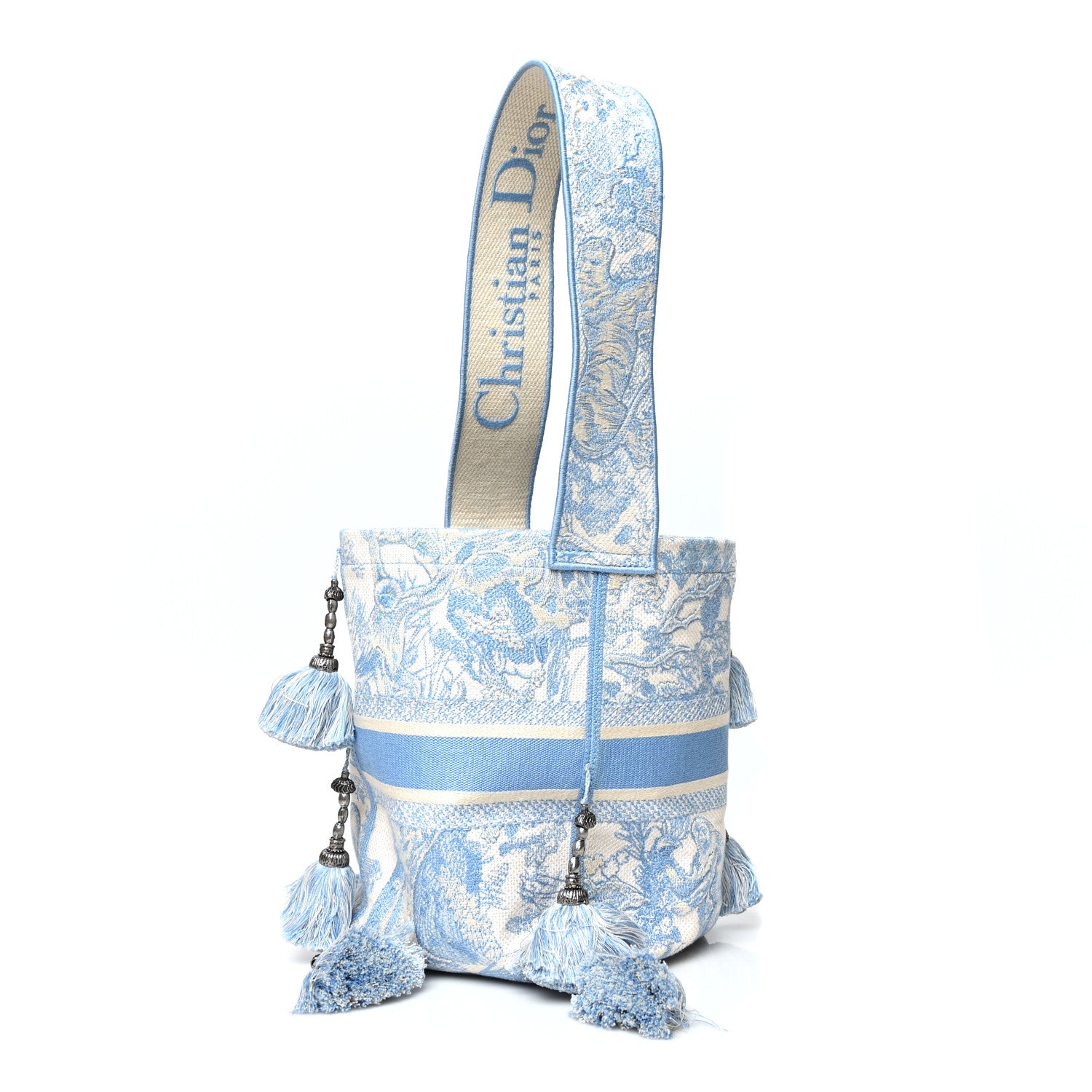Christian Dior Canvas Reverse Embroidered Toile De Jouy D-Bubble Bucket Bag Blue 3 of 9