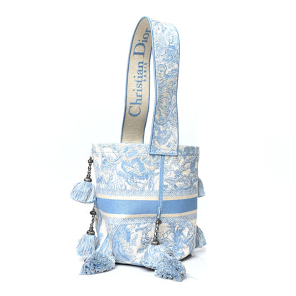 Christian Dior Canvas Reverse Embroidered Toile De Jouy D-Bubble Bucket Bag Blue 3 of 9