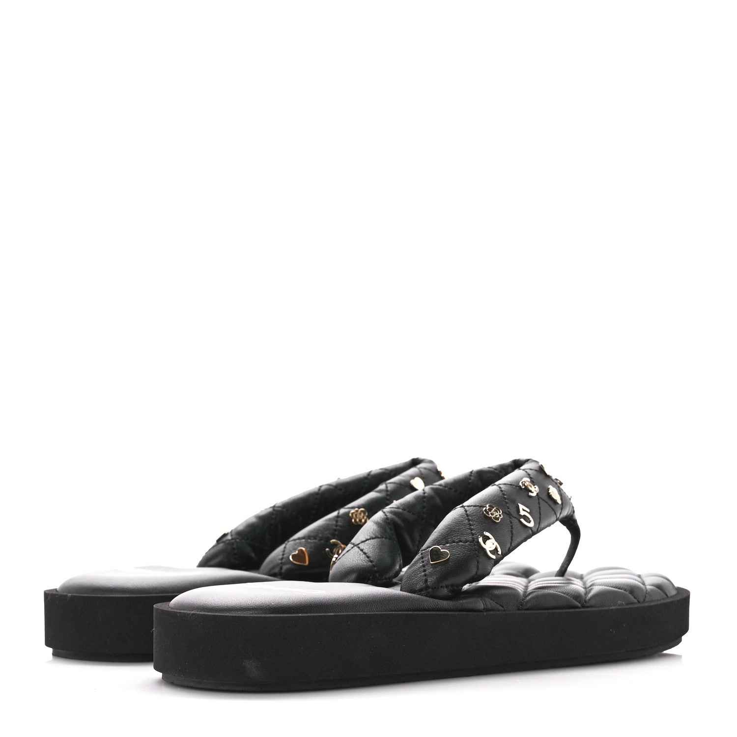 Chanel Lambskin Quilted Padded Charms Thong Sandals 39 Black 4 of 7