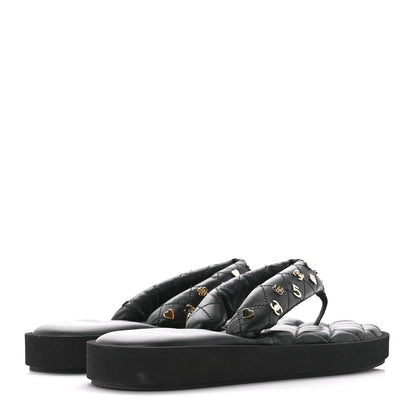 Chanel Lambskin Quilted Padded Charms Thong Sandals 39 Black 4 of 7