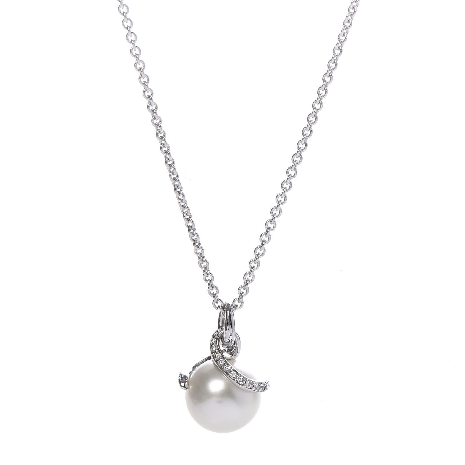 Mikimoto 18K White Gold Diamond White South Sea Pearl 11mm Twist Pendant Necklace 4 of 5
