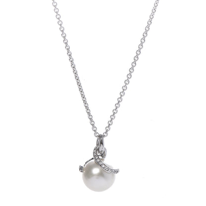 Mikimoto 18K White Gold Diamond White South Sea Pearl 11mm Twist Pendant Necklace 4 of 5