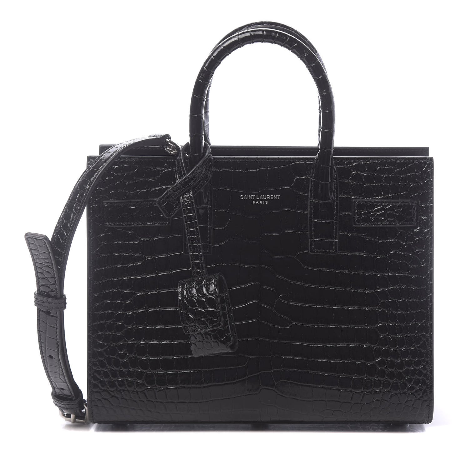 Calfskin Crocodile Embossed Nano Sac De Jour Black