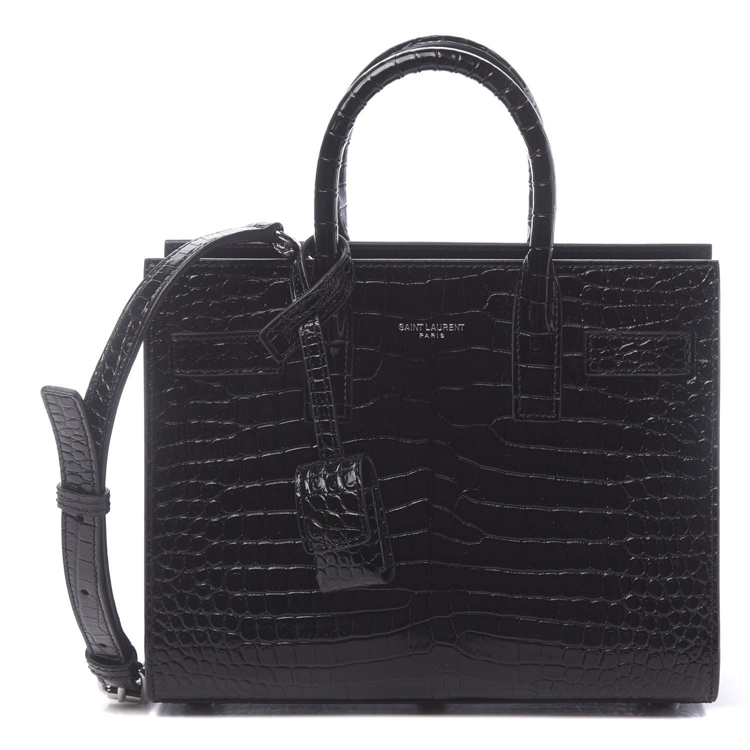 Saint Laurent Calfskin Crocodile Embossed Nano Sac De Jour Black 1 of 10