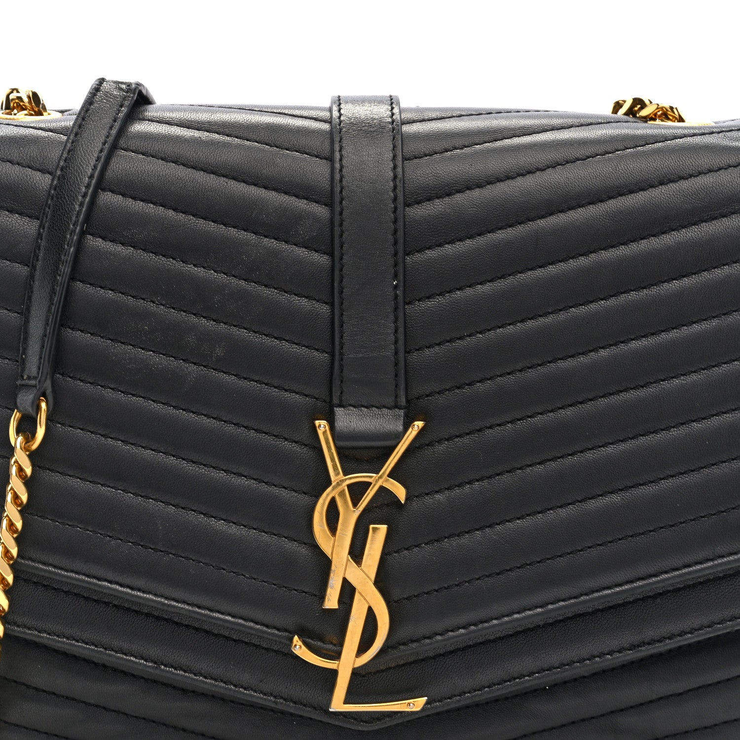 Saint Laurent Lambskin Matelasse Chevron Monogram Medium Sulpice Bag Black 7 of 9