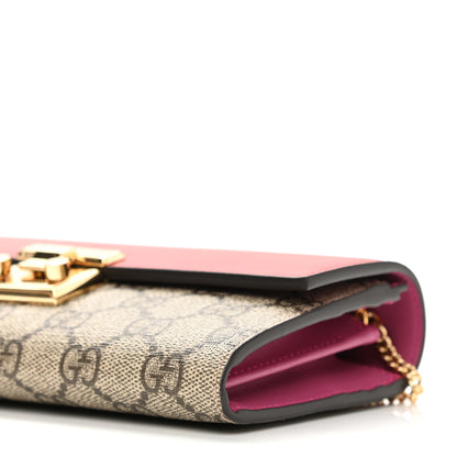 Gucci GG Supreme Monogram Moon Calfskin Padlock Continental Chain Wallet Beige Ebony Hibiscus Red New Rosette 10 of 11