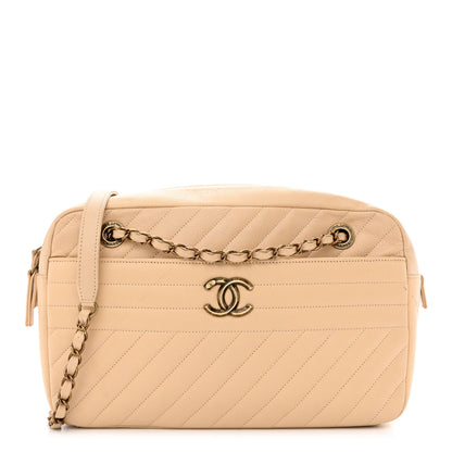 Chanel Shiny Goatskin Diagonal Quilted Camera Bag Beige 1 of 14