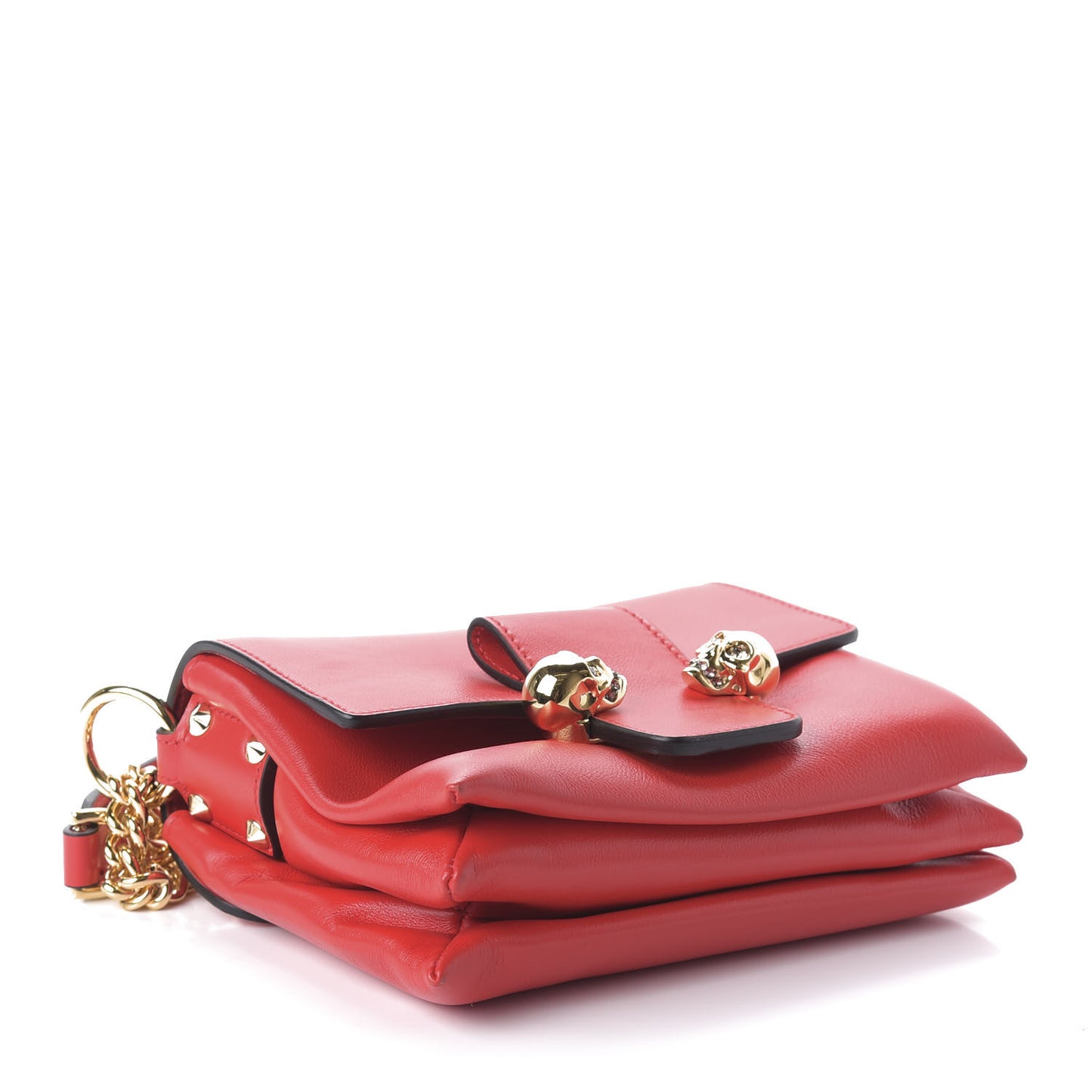 Calfskin Small Twin Skull Chain Crossbody Red