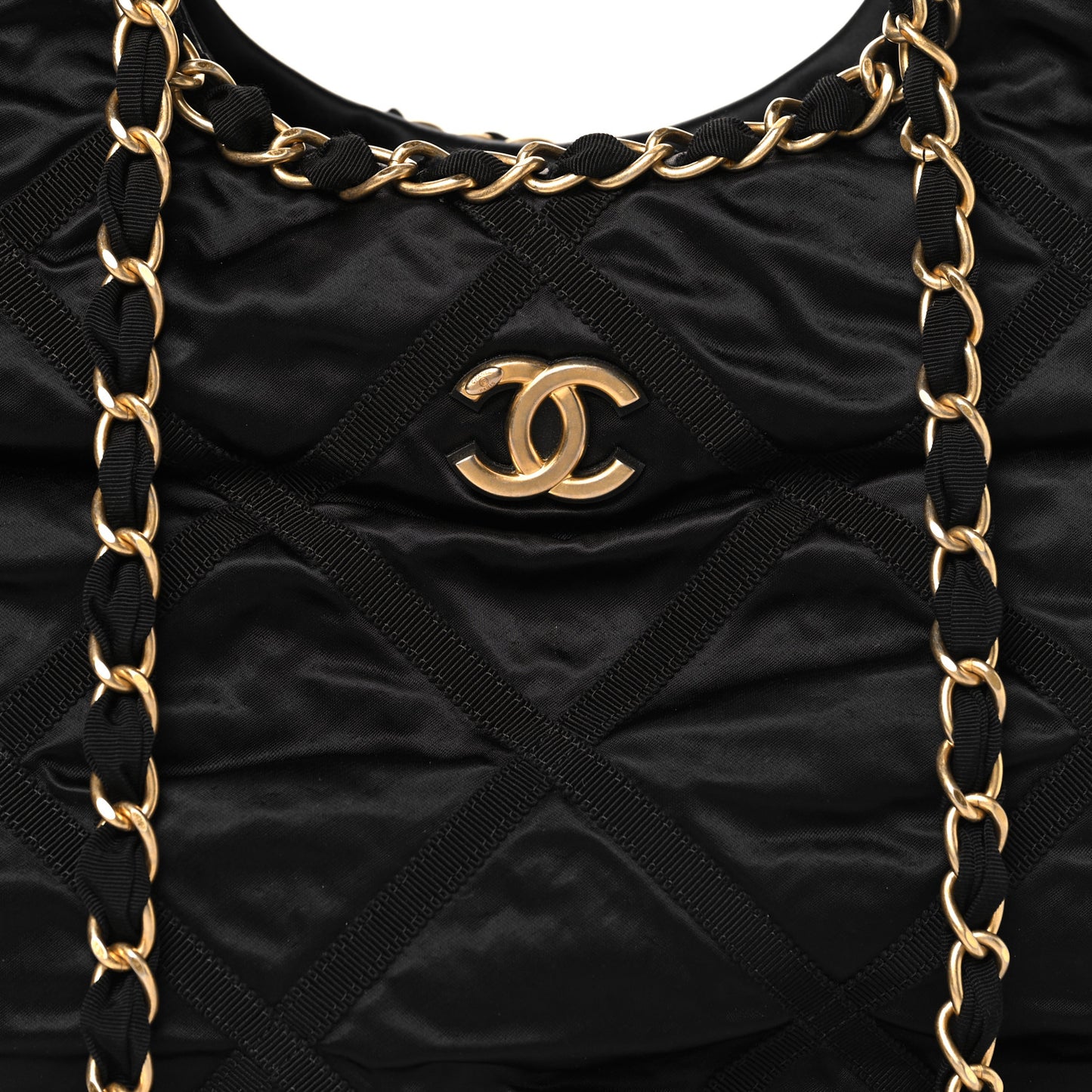 Nylon Grosgrain Quilted Lifestyle Shopping Tote Black