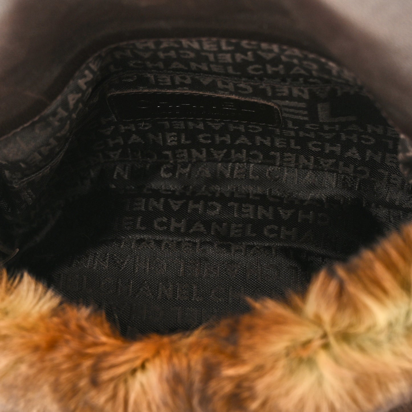 Rabbit Fur Chain Flap Brown