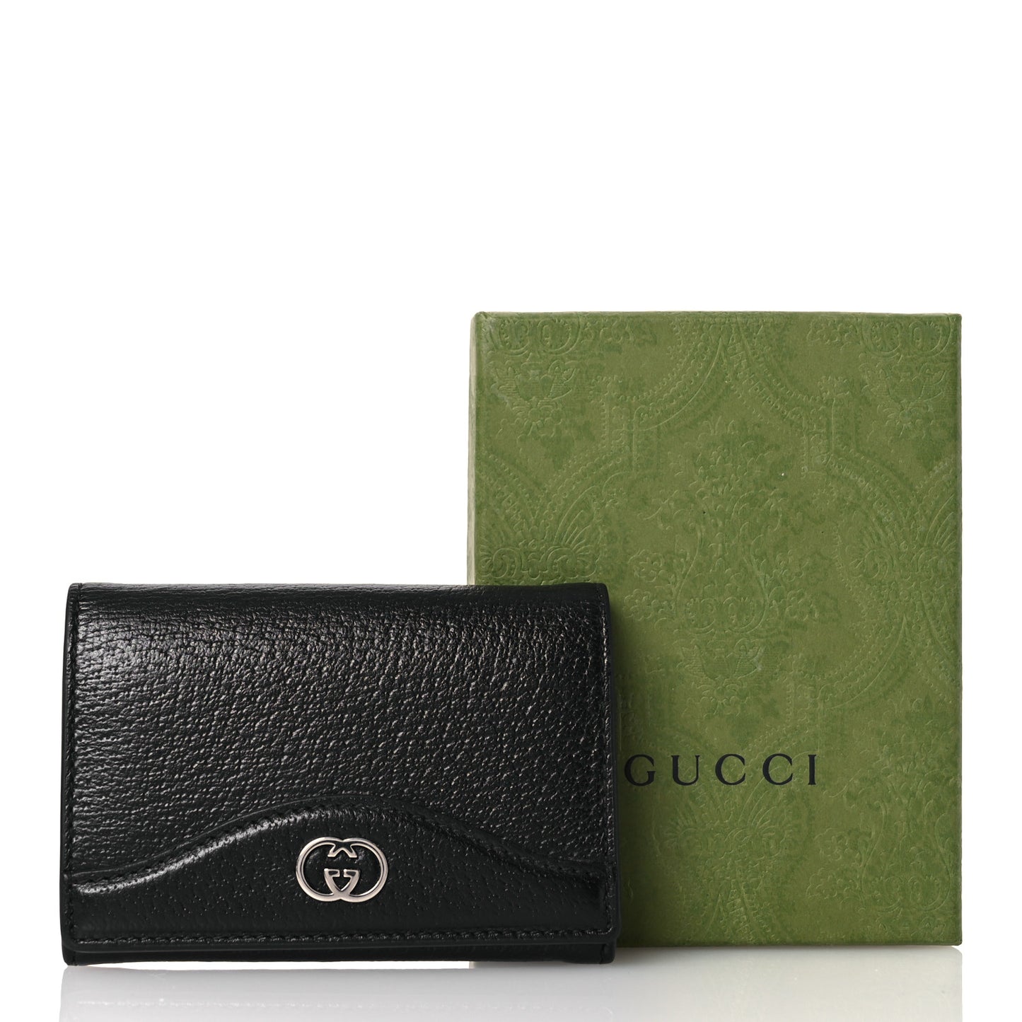 Textured Dollar Calfskin Interlocking G Card Case Black