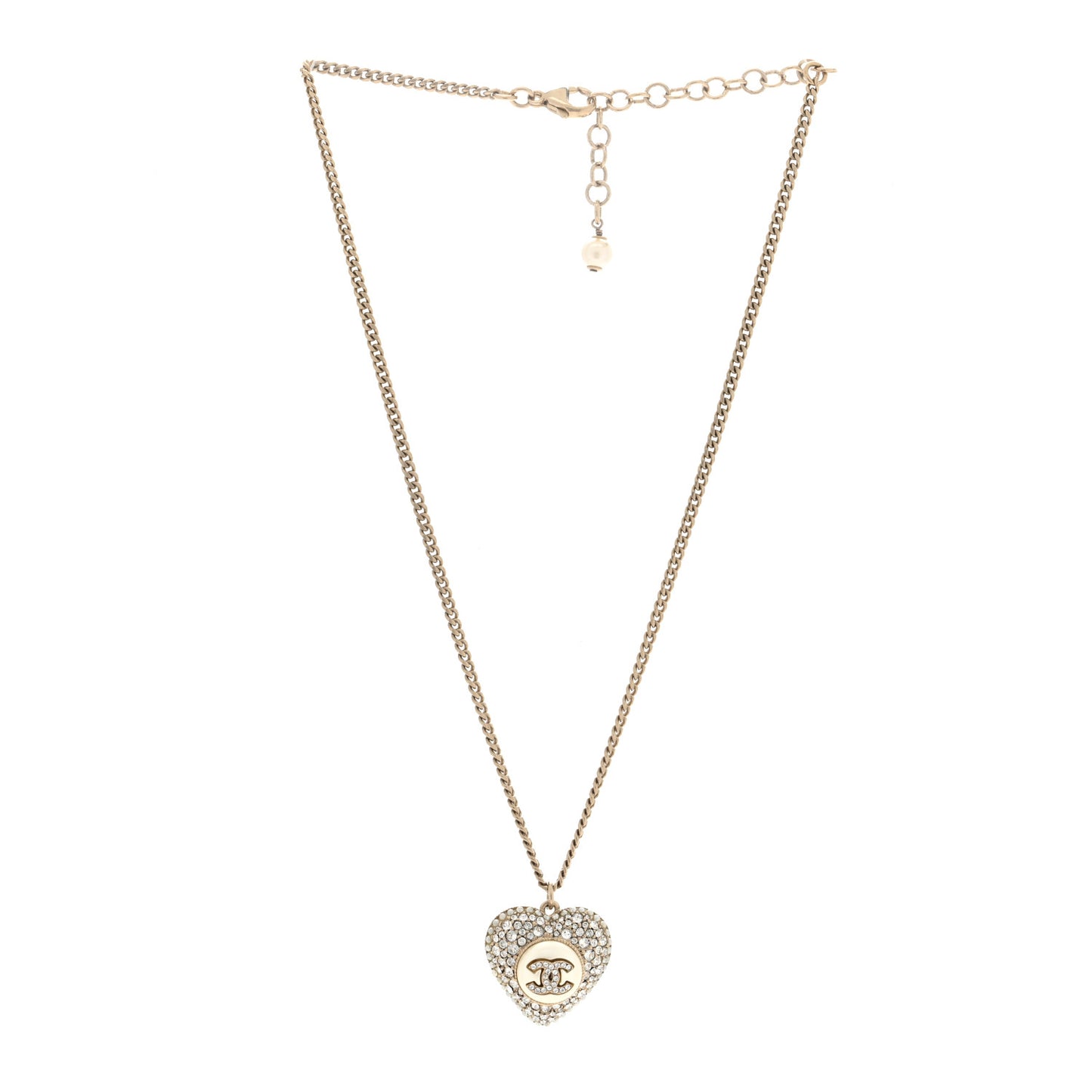 Pearl Crystal CC Heart Necklace Gold Pearly White
