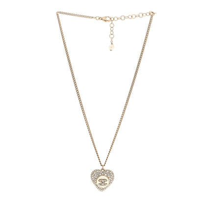 Chanel Pearl Crystal CC Heart Necklace Gold Pearly White 3 of 5