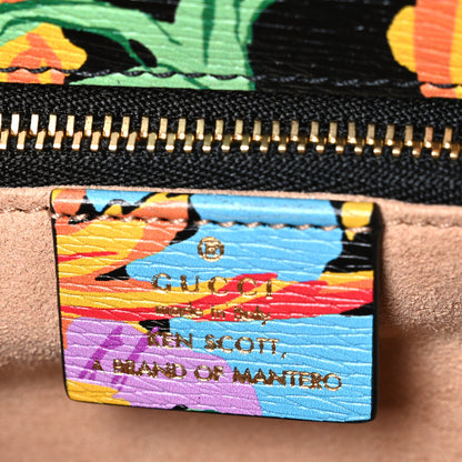 Gucci X KEN SCOTT New Shangai Calfskin Jenny Floral Print Horsebit 1955 Shoulder Bag Black Pink 6 of 10