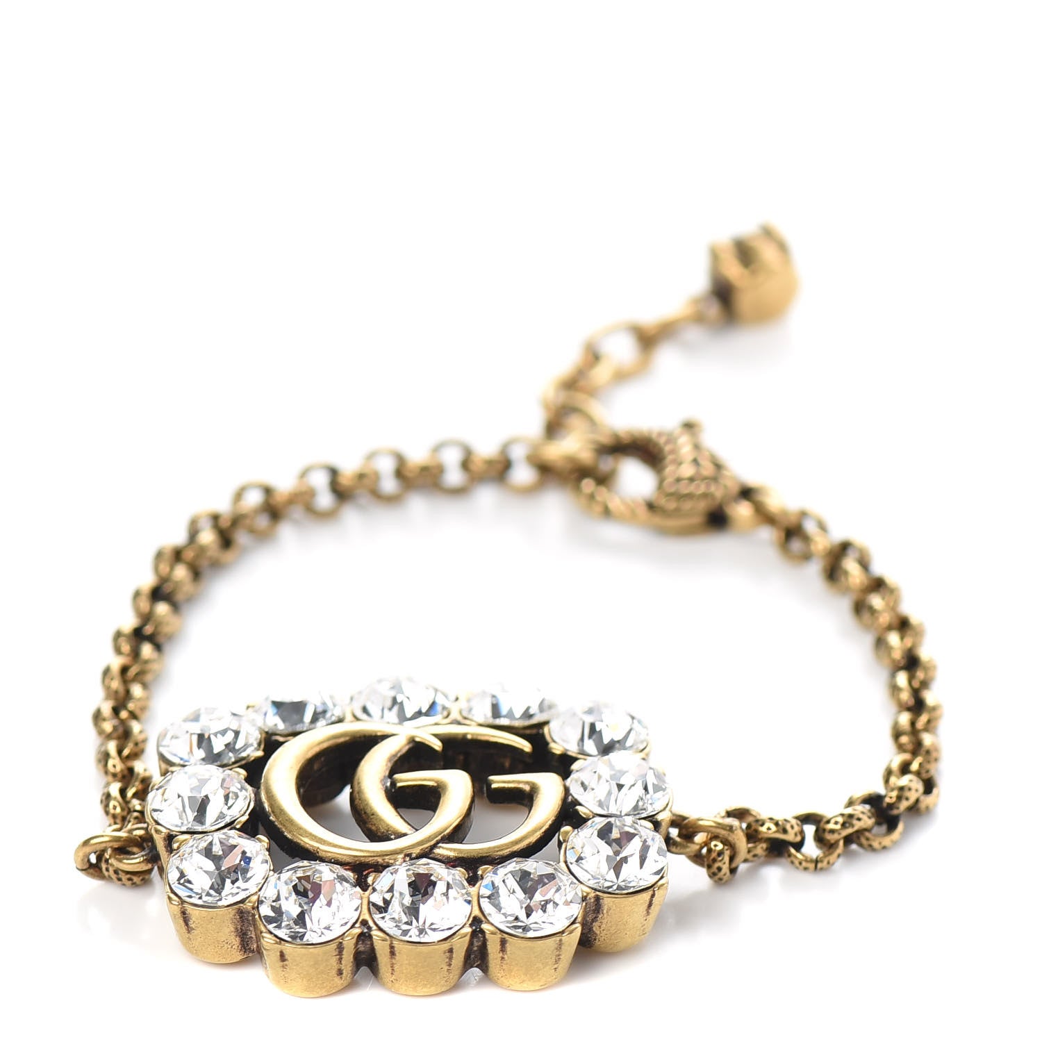 Gucci Metal Crystal Double G Bracelet Aged Gold 1 of 4