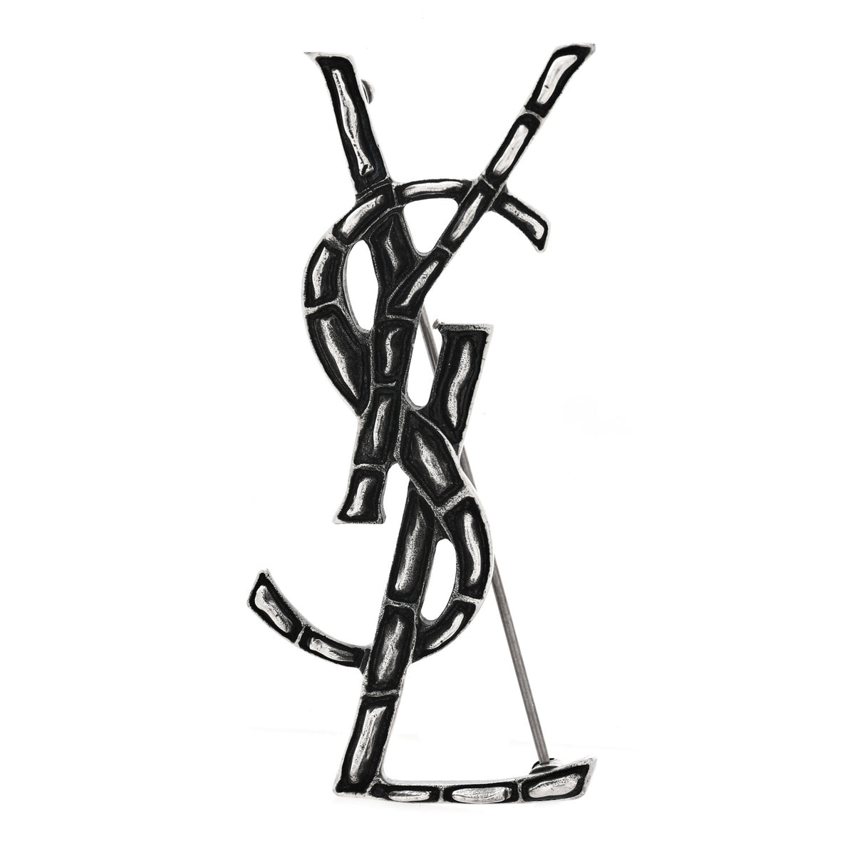 Saint Laurent Monogram Crocodile Opyum Brooch Silver 1 of 3