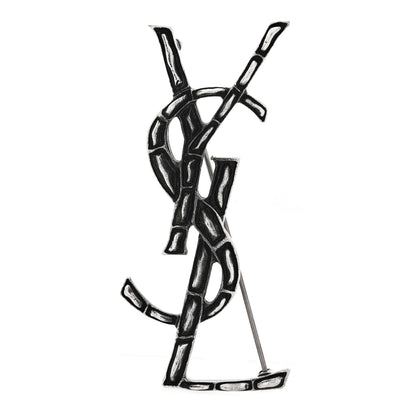 Saint Laurent Monogram Crocodile Opyum Brooch Silver 1 of 3