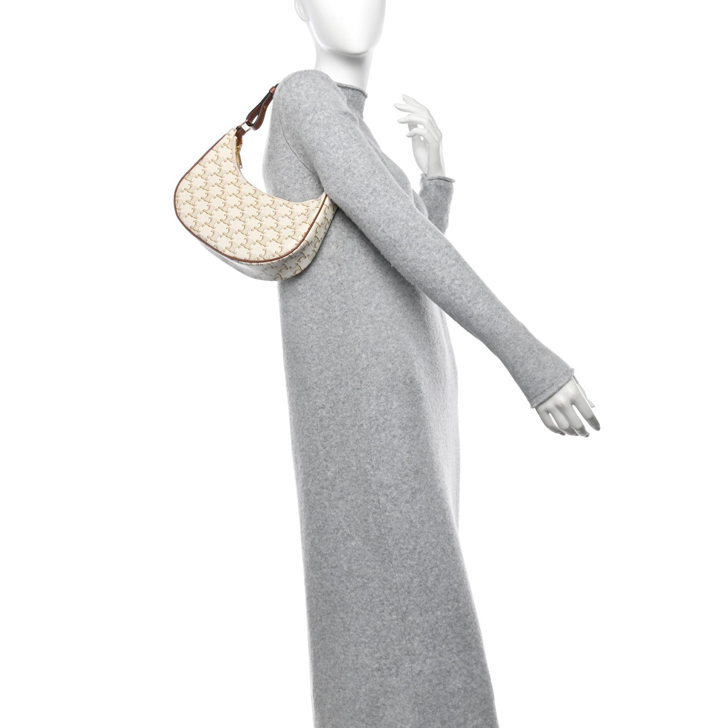 Celine Canvas Calfskin Ava Triomphe Shoulder Bag White 2 of 10