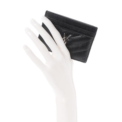Saint Laurent Grain De Poudre Matelasse Chevron Monogram Credit Card Case Black 2 of 9