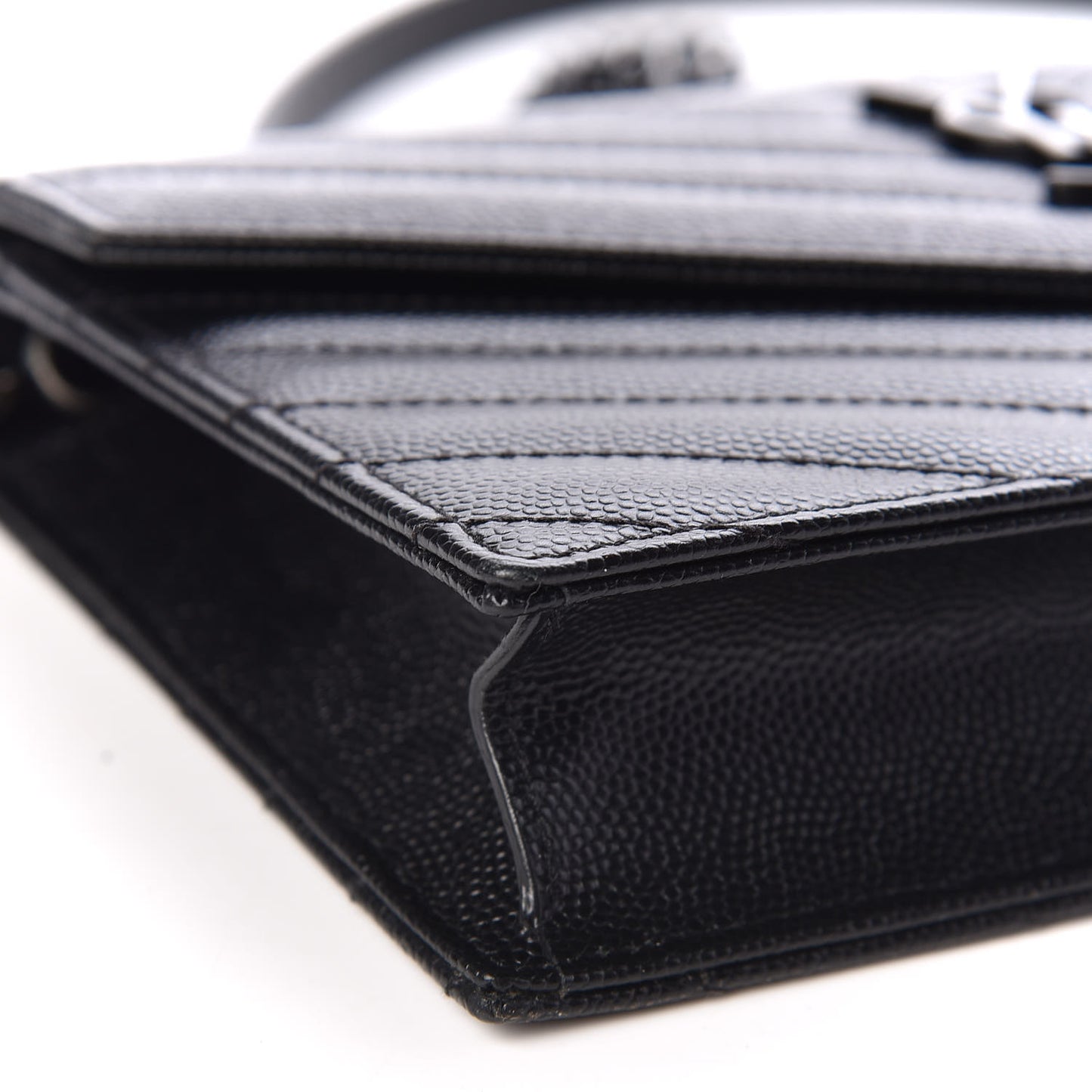 Grain De Poudre Matelasse Chevron Monogram Envelope Chain Wallet Black