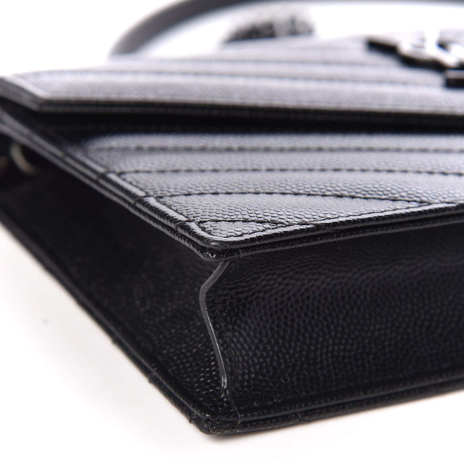 Saint Laurent Grain De Poudre Matelasse Chevron Monogram Envelope Chain Wallet Black 8 of 9