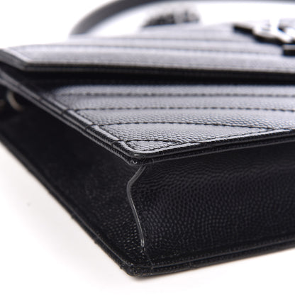 Saint Laurent Grain De Poudre Matelasse Chevron Monogram Envelope Chain Wallet Black 8 of 9