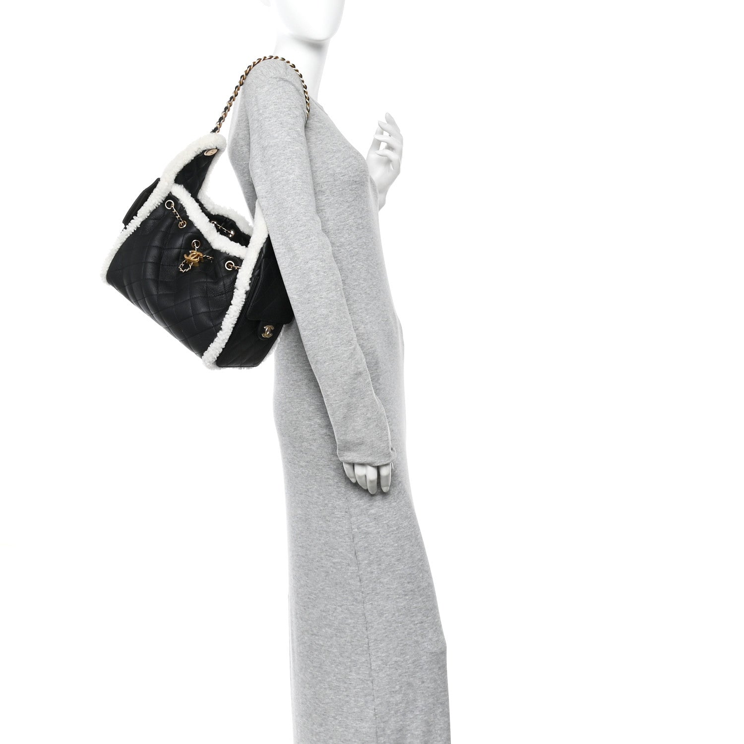 Chanel Crumpled Sheepskin Shearling Quilted Small Chanel 25 Handbag Black White 2 of 10