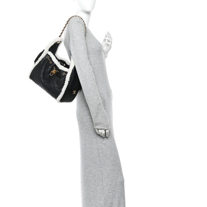 Chanel Crumpled Sheepskin Shearling Quilted Small Chanel 25 Handbag Black White 2 of 10