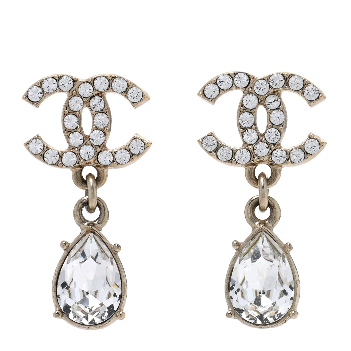 Crystal CC Pear Drop Earrings Gold