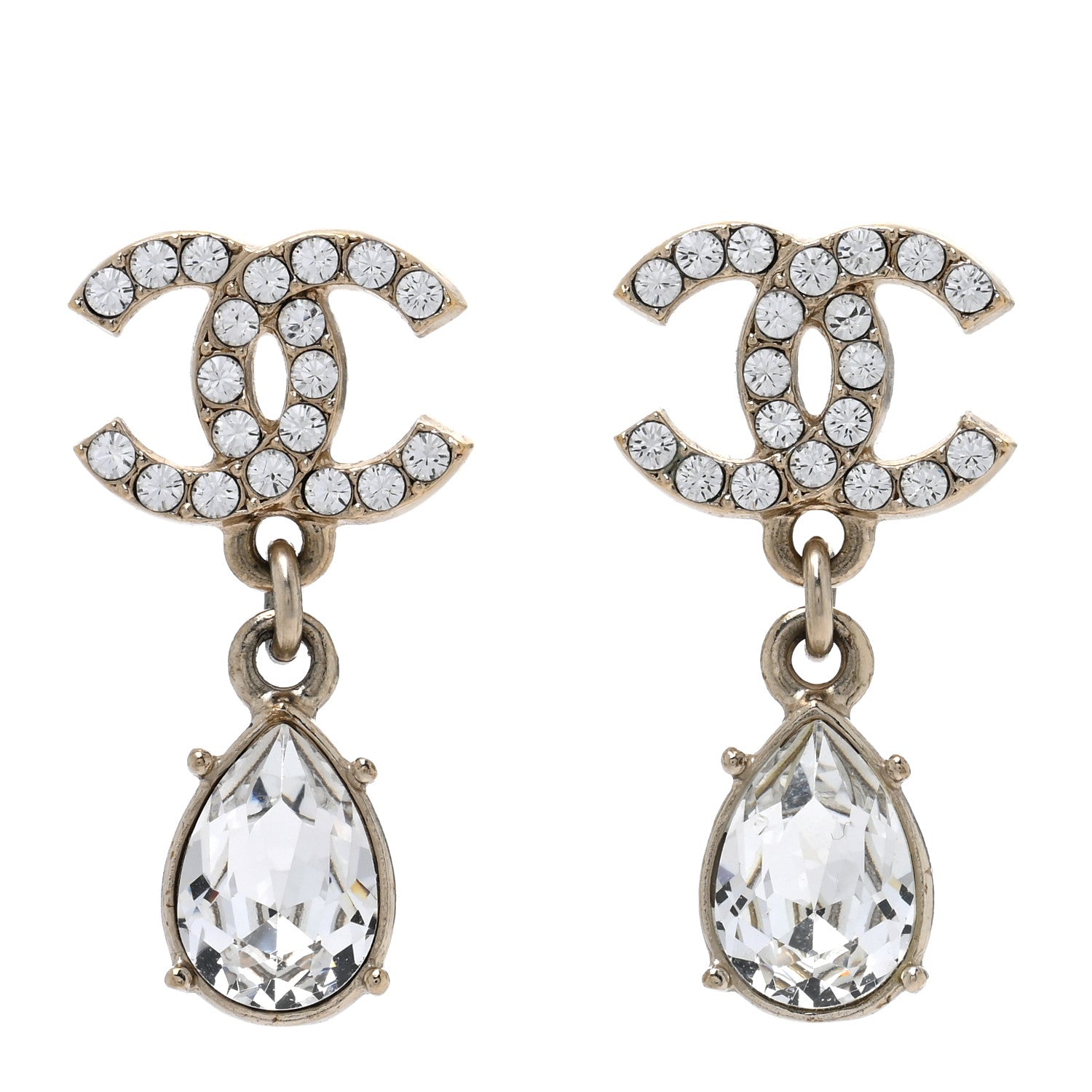 Chanel Crystal CC Pear Drop Earrings Gold 1 of 4