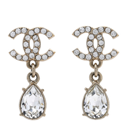 Chanel Crystal CC Pear Drop Earrings Gold 1 of 4