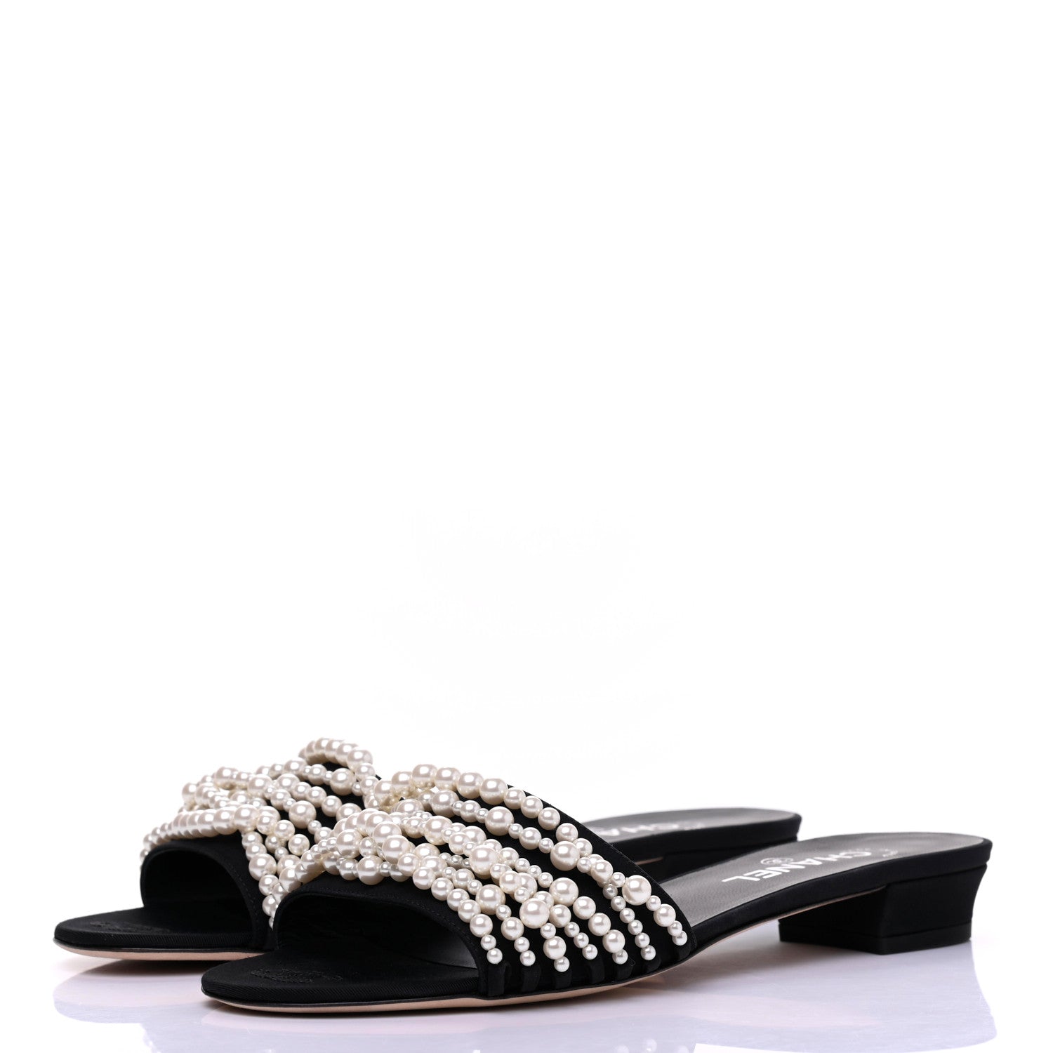 Chanel Satin Pearl Flat Sandals 40 Black 3 of 11