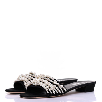 Chanel Satin Pearl Flat Sandals 40 Black 3 of 11