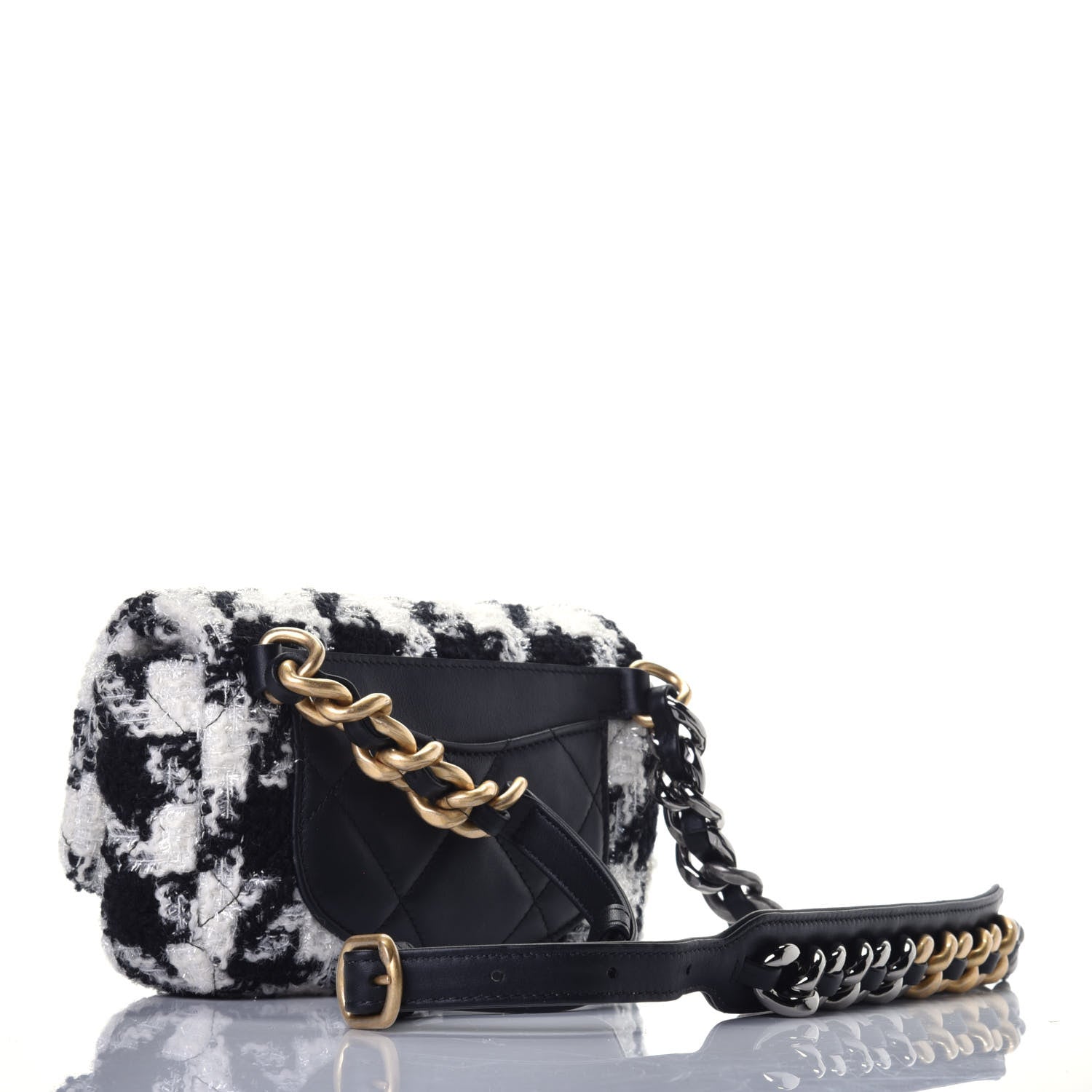 Chanel Tweed Quilted Chanel 19 Waist Bag Black Ecru White 3 of 10