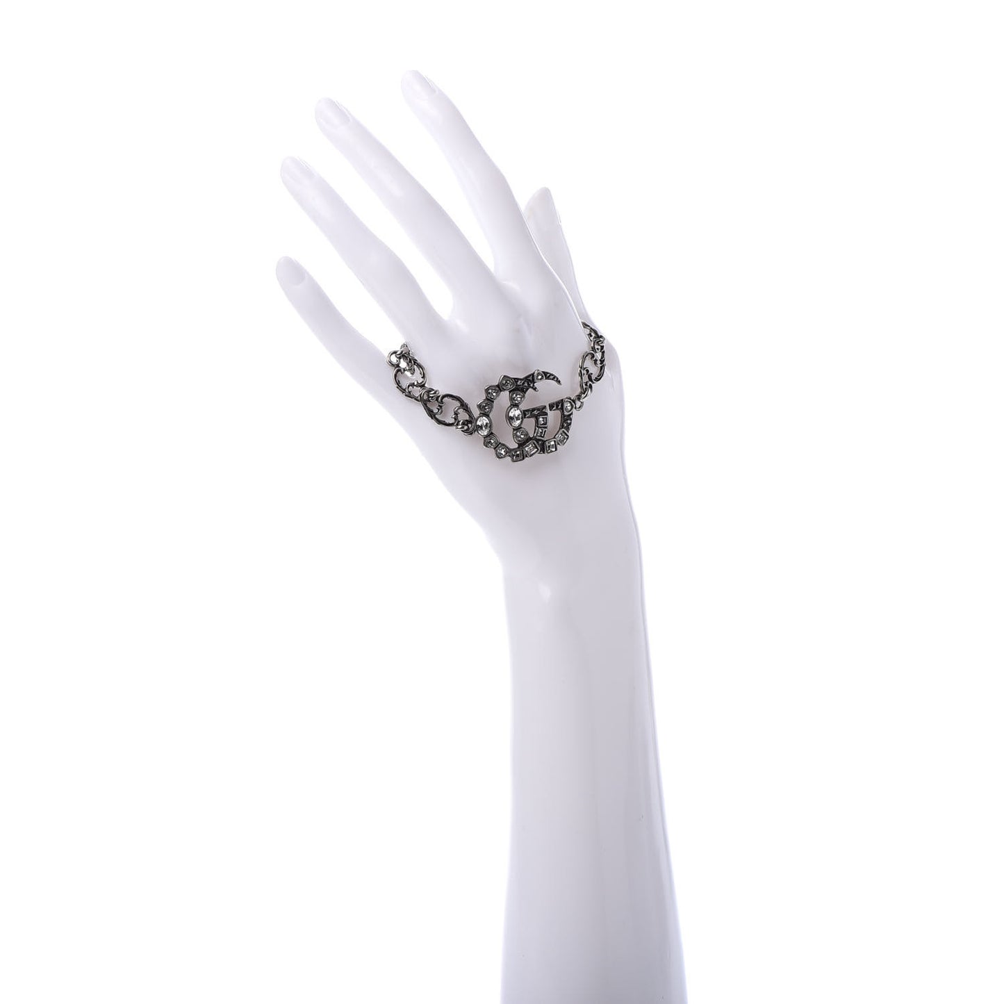 Oxidized Palladium Crystal Double G Bracelet Silver