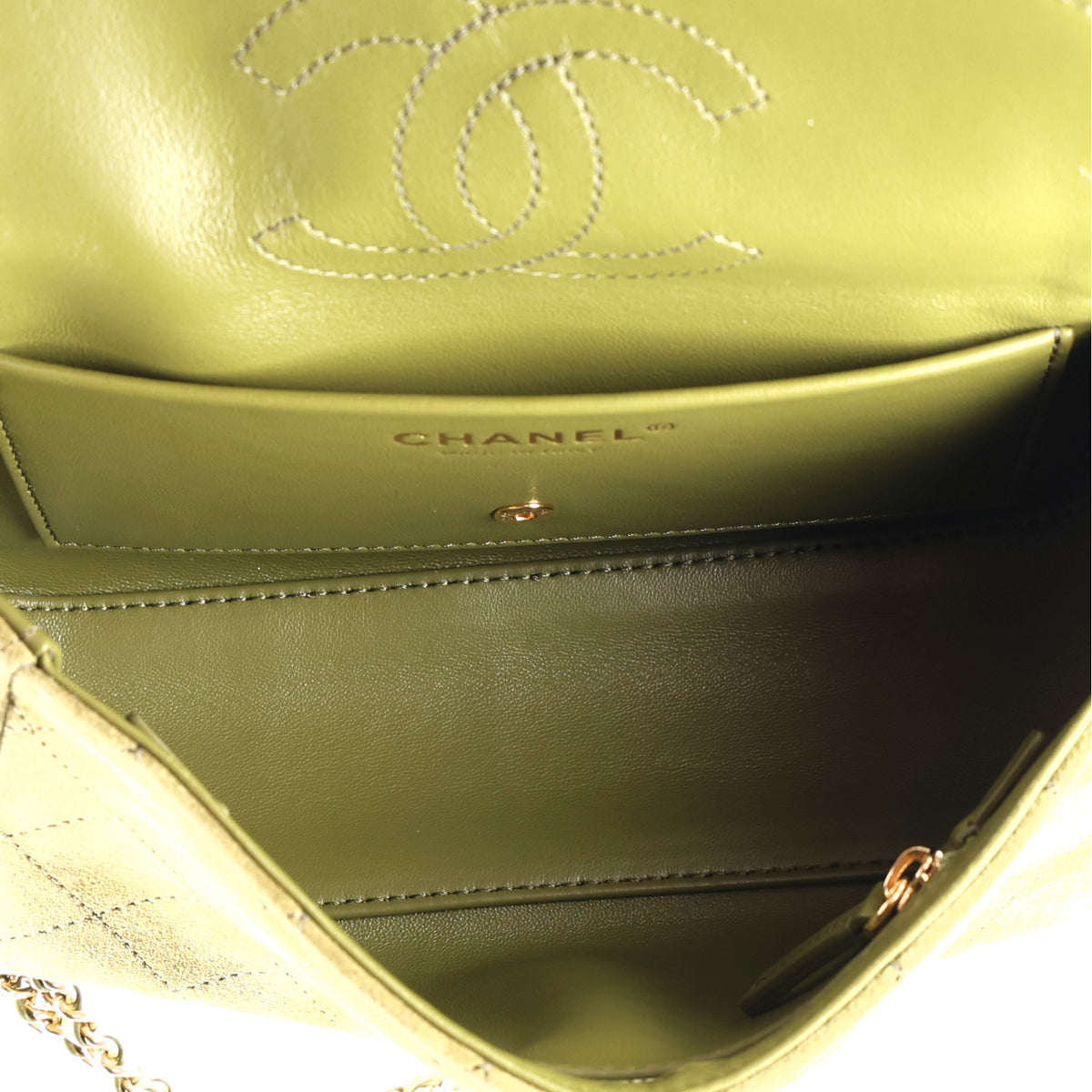 Suede Calfskin Mini Souplissimo Flap Khaki